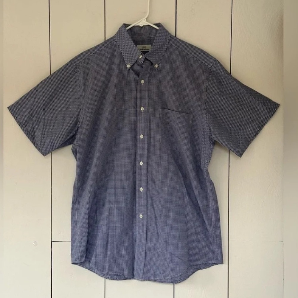 VTG Brooks Brothers Check Plaid Button Up Shirt Sz M Blue White Preppy